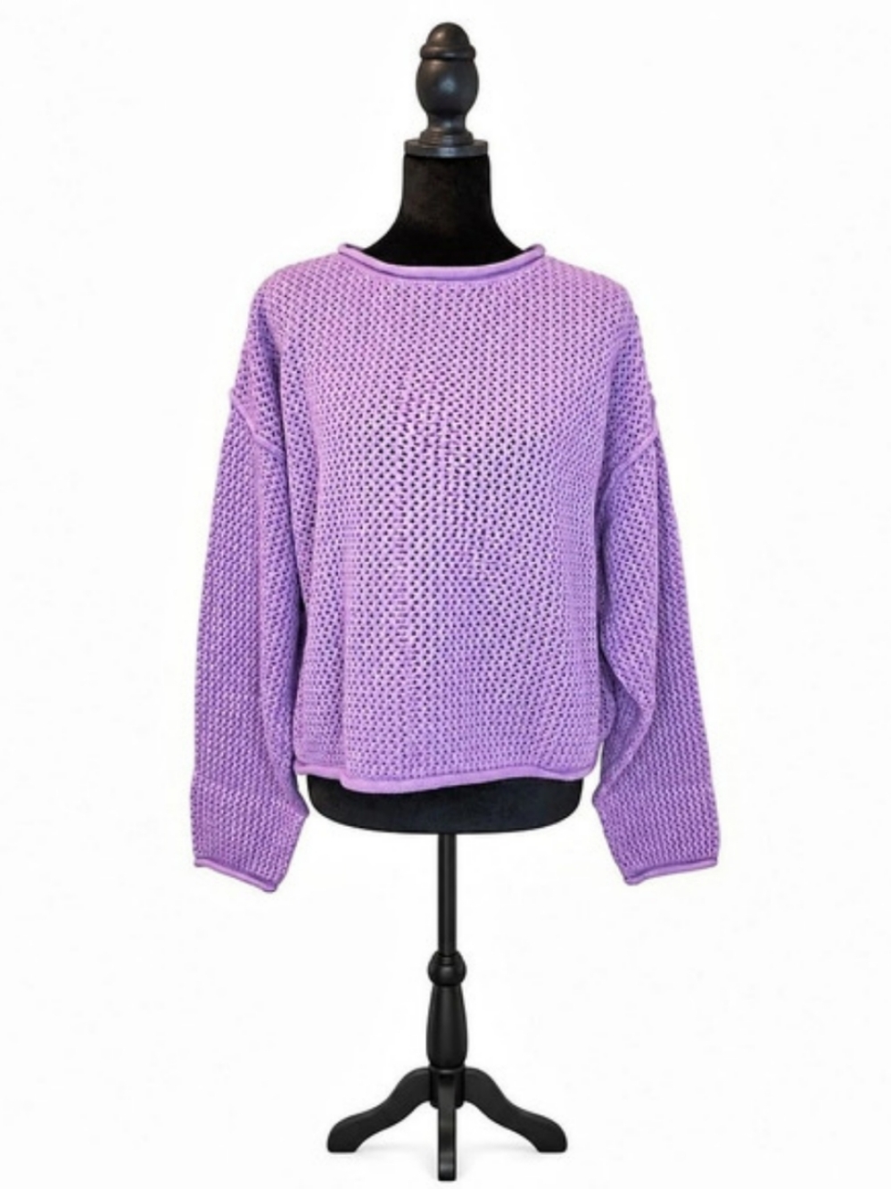 Purple Open-Knit Crewneck Sweater By Zenana NWT